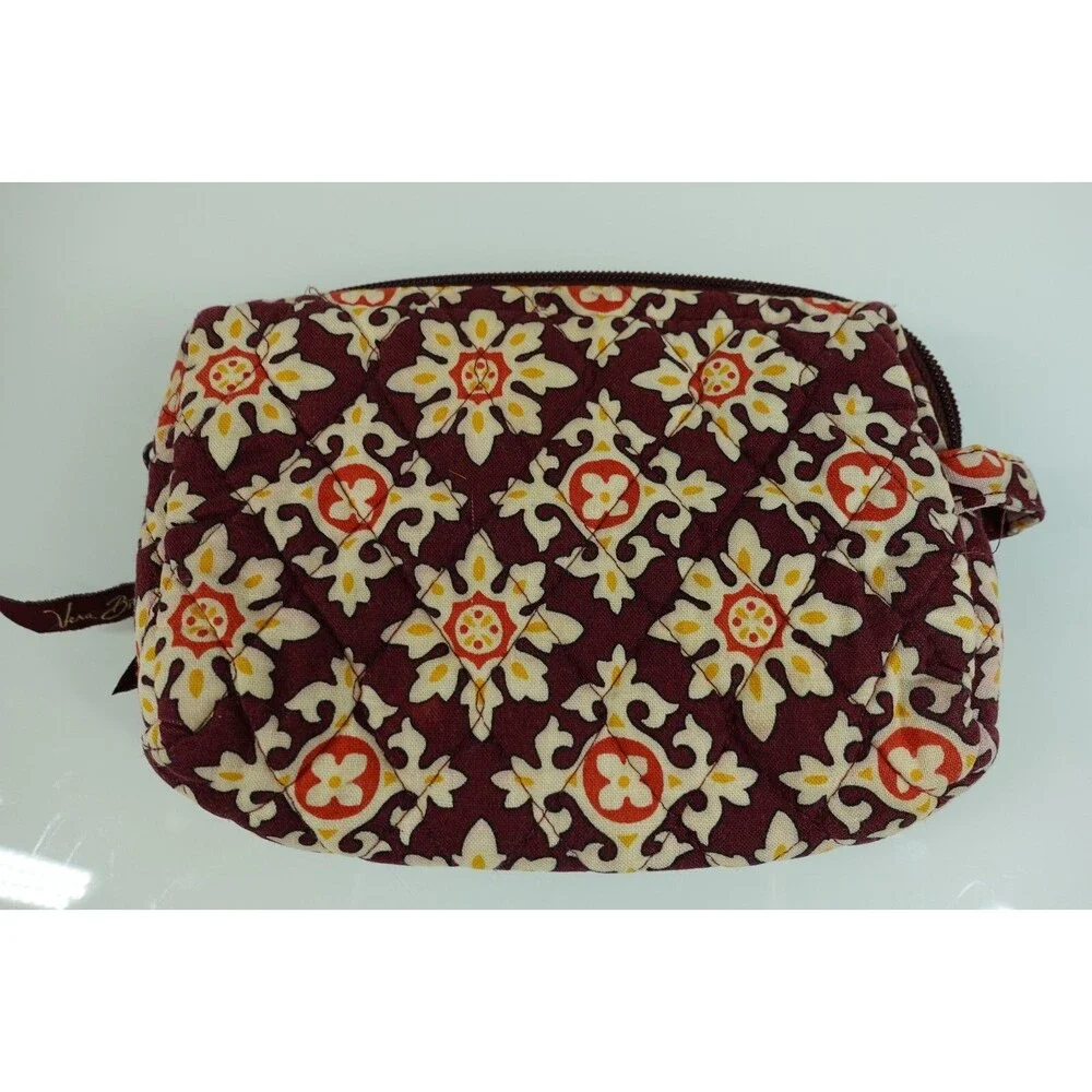 Vera Bradley Burgundy Medallion Small Travel Cosmetics Makeup Case Zipper Lined